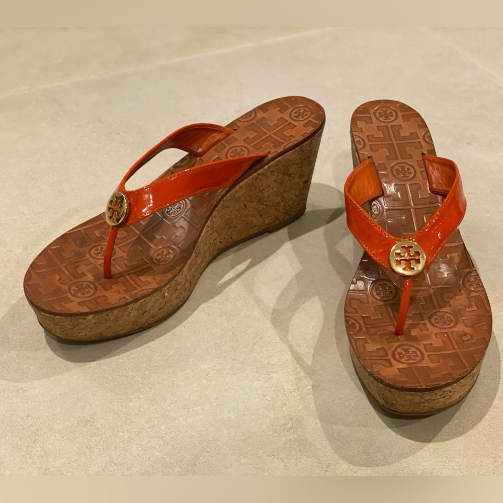 Tory Burch orange/coral wedges. Size 8.5